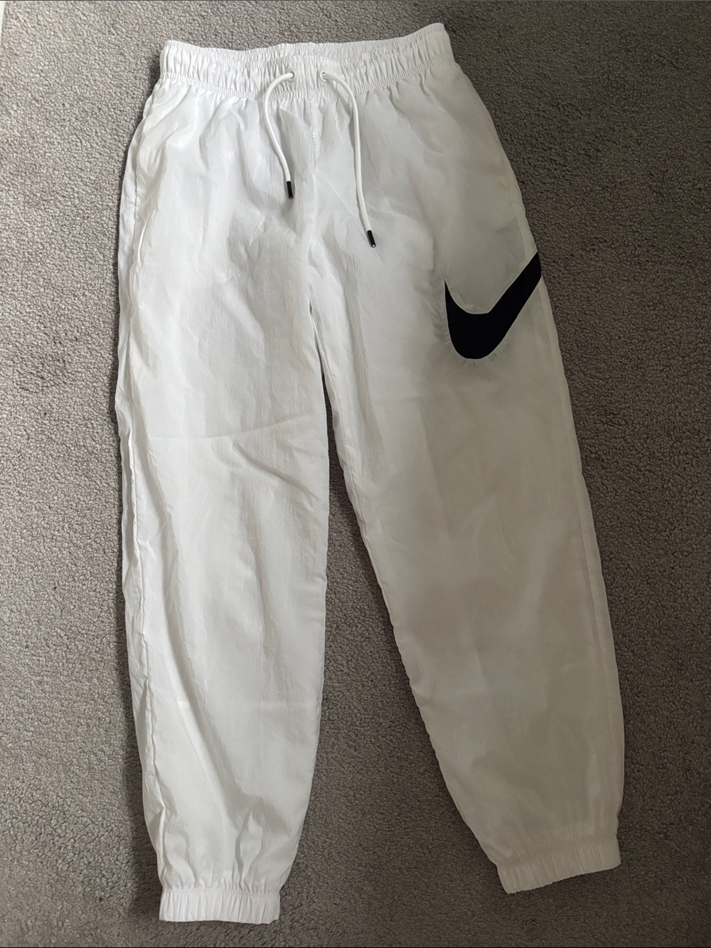 Nike Women White Jogger Pants with Black Swoosh